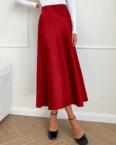 Image of BTFBM 2026 Summer Womens Skirts Silk Elegant High Waist Flowy Long Satin A-Line Midi Skirt Cocktail Wedding Party