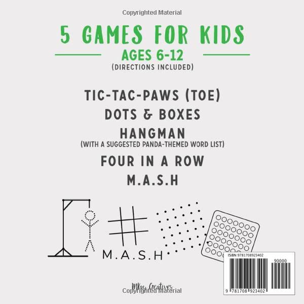 PANDAS Hangman, Dots & Boxes, Tic-Tac-Toe, & More: Games For Kids Ages 6-12 | Activity Book for Road Trips, Babysitters, Stocking Stuffers, Birthdays, Grandkids, Gifts (Animal Themed Game Books) image 2