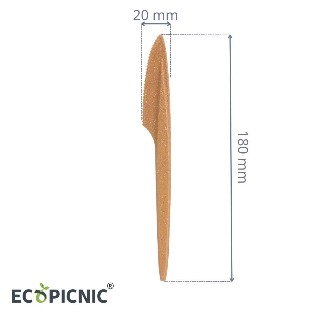 Coltelli Monouso in WPC, Color Legno Chiaro - Confezione da 2000 Pezzi | Posate Biodegradabili per Finger Food, Pasti, Compleanni ed Eventi