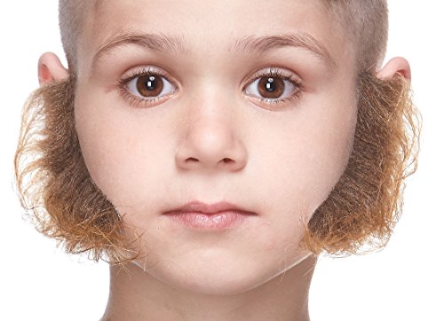 Mustaches Fake Sideburns, Self Adhesive, Novelty, Realistic, Small L Shaped False Mutton Chops, Facial Hair, Costume Accessory for Kids, Brown Color