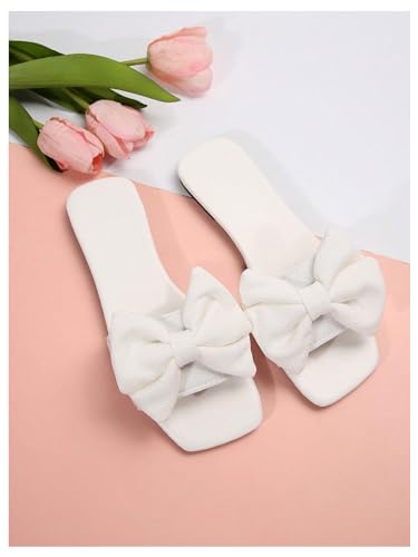 Image of GORGLITTER Women's Gold Sandals Dressy Cute Summer 2026 Bow Square Toe Trendy Beach Boho Wedding Vacation Slides Shoes