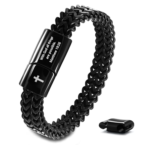 Pulsera masculina estilo biblia de acero inoxidable negra miniatura 1