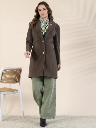 Image of PLAGG Women's Notched Lapel Long Overcoat