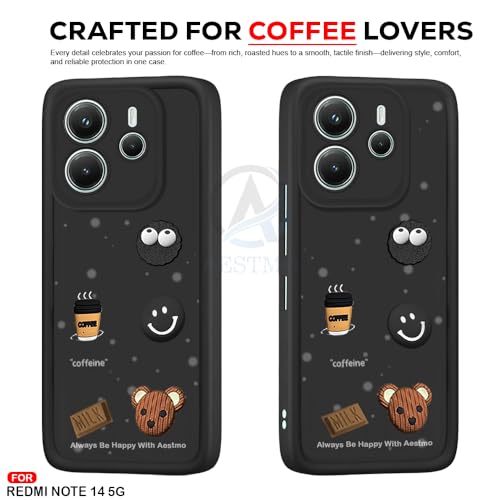 Image of AESTMO Back Case Cover for Redmi Note 14 5G Cover | Cute Fun Cartoon 3D Ball | Coffee Silicone Case | Full Body Protection | Camera Protection Back Cover for Redmi Note 14 5G (Black)