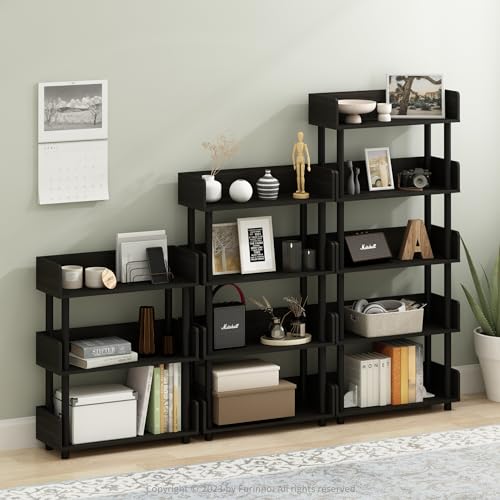 Image of Furinno TURN-N-TUBE Display Shelf, 3-Tier Storage Shelves with Side Panels, Open Shelves Book Shelf with Rounded Corner Top Edges, for Organization and Storage, Living Room, Home Office, Espresso