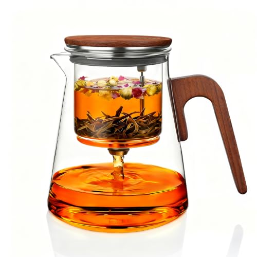 ZENS Magnetic Glass Infuser Teapot for Loose Tea 27oz Walnut Wood Handle