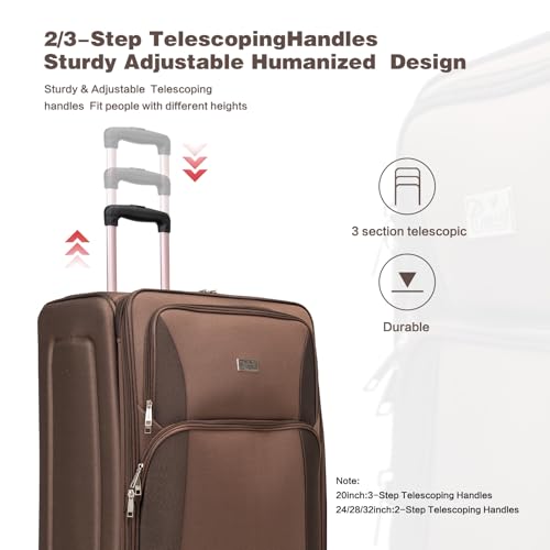 4-Piece Expandable Softshell Luggage Set - Lightweight Softside Suitcases,Smart Interior Organization, 25% Extra Space, Water-Resistant 600D Oxford PVC, Quick-Access Exterior Pockets (Brown) 5