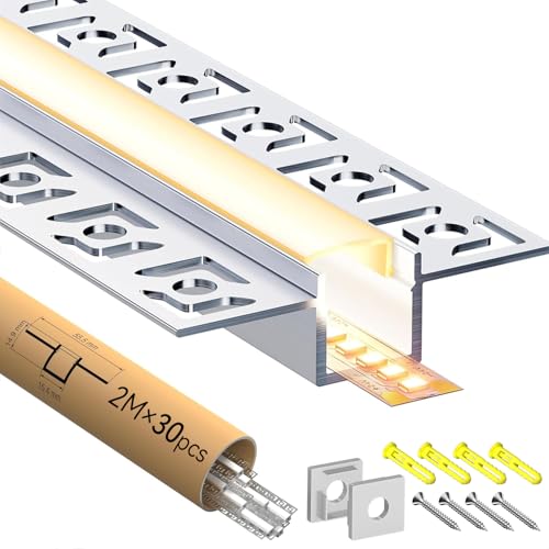 LASLUX 30 x Profilo Alluminio per Strisce LED 2M, Profilo Cartongesso per Barra Led, Installazione Superficiale per Illuminazione Indiretta del Soffitto, Compatibile con Diffusore Led e Canaline led
