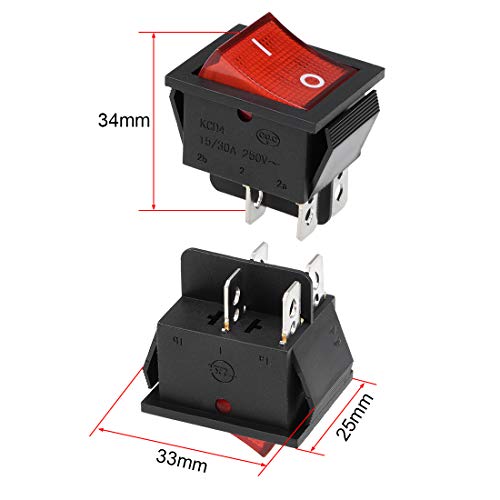 Uxcell Dpst Boat Rocker Switch Yellow Neon Lamp W Red Shell Toggle Switch For Boat Car Marine On/Off Ac 250V 15A/30A 2Pcs #TOP1