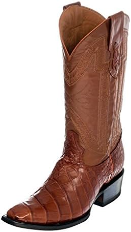 Ferrini Mens Cognac Leather Gator Belly D-Toe Stallion Cowboy Boots 9.5 E