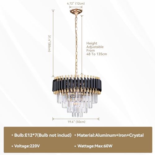 FRIXCHUR 20" Crystal Chandelier Black and Gold Flush Mount Ceiling Light 4 Tiers Raindrop Crystal Pendant Light Modern Crystal Ceiling Light Chandelier for Bedroom Dining Room Entryway Foyer - Cosy Home Interiors FRIXCHUR 20" Crystal Chandelier Black and Gold Flush Mount Ceiling Light 4 Tiers Raindrop Crystal Pendant Light Modern Crystal Ceiling Light Chandelier for Bedroom Dining Room Entryway Foyer - Image 7