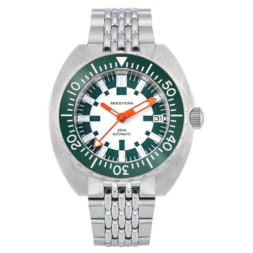Seestern S406-2 montre automatique homme acier blanc vert bleu avec date