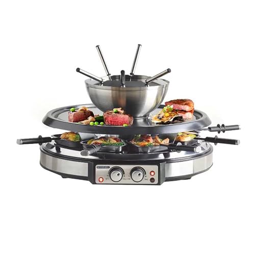 Comparison: Best Electric Fondue Pot 5 GIVENEU Electric Fondue Pot Sets with Barbecue Grill, 600ml Fondue Pot with 8 Forks and Electric Raclette, Dual Adjustable Thermostats, Perfect Fondue Grill Combo for Family Fun