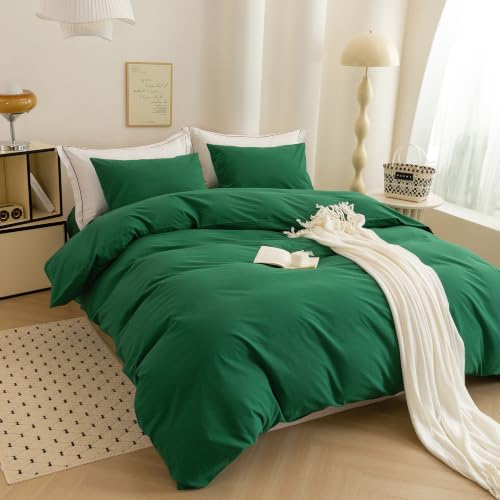 Image of Emerald Green Duvet Cover King 3 Piece Soft & Breathable Comforter Cover