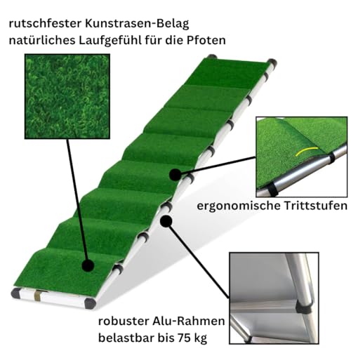 PAWVIA® Extra Lange Hunderampe – 2,6 m Teleskop-Rampe aus Aluminium – Gelenkschonender Einstieg für große Hunde – ideal für SUV, Wohnmobil, und PKW – Made in Germany