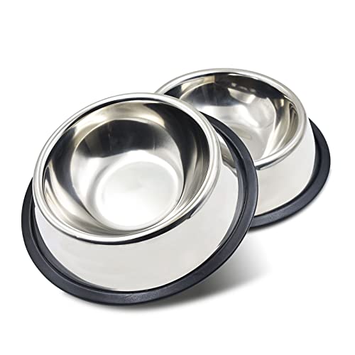 Reopet Stainless Steel Dog Bowl with Anti-Skid Rubber Base,Pets Feeder Bowl and Water Bowl,Dog Bowls Choice for Small/Medium/Large Dogs or Cats (Set of 2)