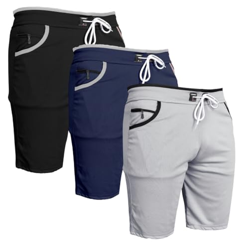 Image of Men's Sports Shorts with Drawstring, Athletic Casual Bermuda Shorts in Multicolor, Zippered Pockets