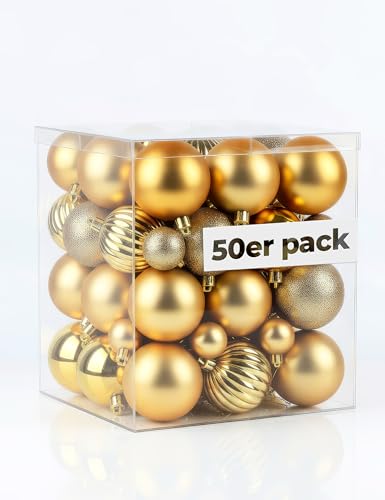4smile Weihnachtskugeln 50er Gold mit 4 Designs glänzend matt...