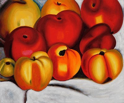 Peinture à l'huile Apple Family II style Georgia O'Keeffe pour décorer un salon moderne