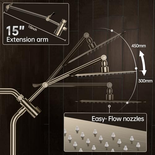 Image of Veken All Metal 10 inch Brushed Nickel Shower Head with Handheld, Luxurious Square High Pressure Double Rain Shower Heads with Power-wash Hand Held, Dual Detachable Rainfall Showerhead,Bathroom Upgrade