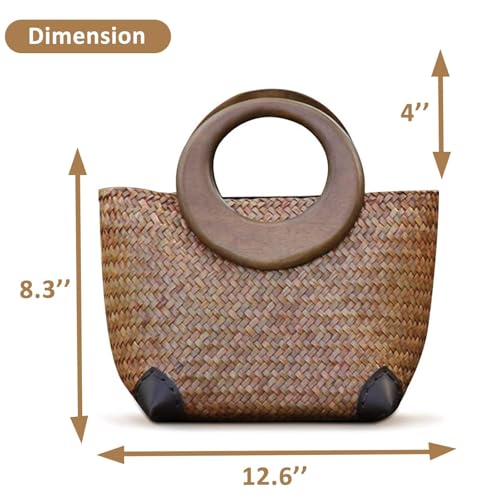 Bolso artesanal de mujer tipo tote de rafia con asa redonda miniatura 4