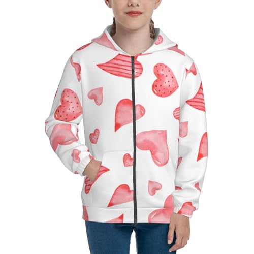 Pink Hearts Kid Hoodies Boys Zip Up Sweatshirts Girls Pullover with Pocket3