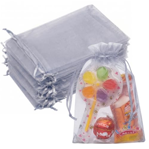 Image of Crweety 50PCS Organza Bags 4x6 Grey Small Gift Bags Mesh Drawstring | Party Favor Goodie Bag Bulk, Jewelry Sachet Candy Treat Soap Makeup Pouches, Wrap for Wedding Baby Shower Birthday Halloween
