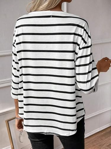 SOFIA'S CHOICE Women's Striped Shirt Loose Fit 3/4 Sleeve T Shirts Summer Casual Tee Top2