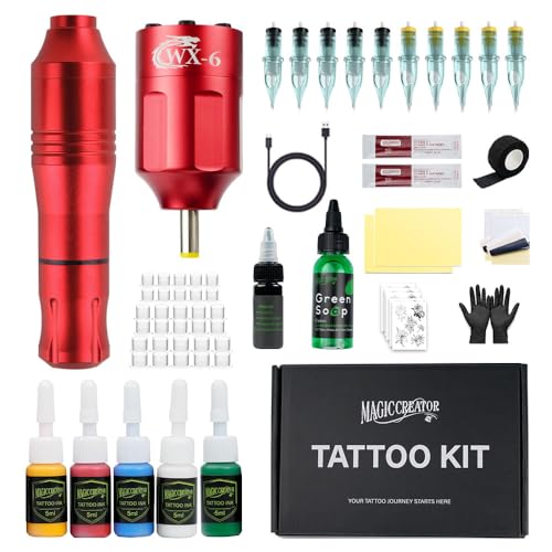 Robert Rotary Machine with wx6 Battery tattoo kit, Type C Fast charging, 1300mAh Battery Power Supply. Rotary Machine Kit Complete kit (Red)