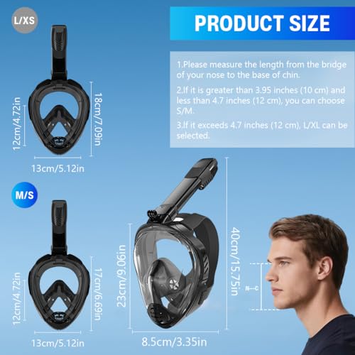 Image of Proberos Full Face Snorkel Mask for Teens & Adult, 180 Degree Panoramic HD Anti Fog Snorkeling Mask with with Dry Top Breathing System & Camera Mount Rack, for Snorkeling Diving Sightseeing, Size-S