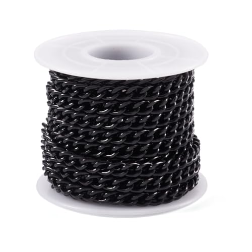 Boutigem Catena a maglia barbazzale intrecciata in alluminio, 5 m, colore nero, 7 x 5 x 1,5 mm, per la creazione di collane, bracciali e gioielli fai da te