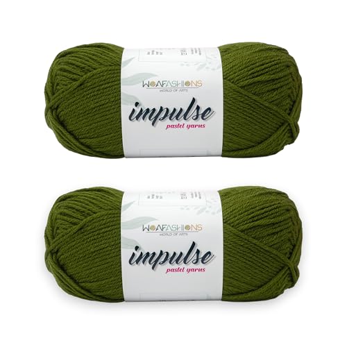 Image of WOAFashions Impulse Hand Knitting & Crochet Yarn, Premium Acrylic, 4 : Medium (Dark Olive) (2x100gms / 3.5oz / 200mtr / 218yds)