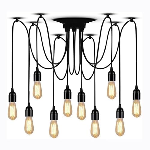 EFPD Modern pendelbelysning, klassisk svart Edison-pendelbelysning, gammaldags pendelbelysning Ljuskrona Matsal Sovrum, 10 huvuden, E27