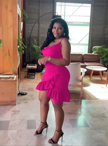 Image of Womens Sexy Sleeveless Bodycon Mini Dress Summer Casual Straps Short Ruffle Dresses Beach Party Club Homecoming
