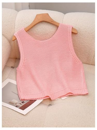 Image of GORGLITTER Women's Tie Back Cropped Sweater Vest Bow Sleeveless Knit Tank Tops Trendy Cute Cardigan Dressy Casual Outfits