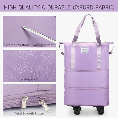 Image of VOOWO Rolling Duffle Bag with Wheels, Expandable Foldable Duffle Bag for Travel, Large Weekend Bag, Purple