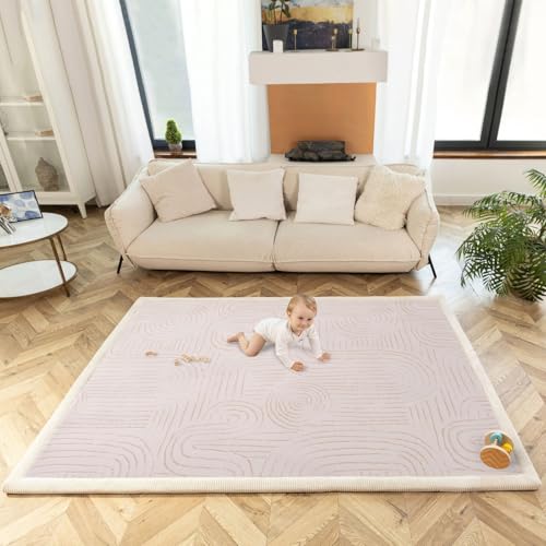 Image of Hakuna Matte CloudSoft Baby Play Mat for Floor 60" x 80" Zen Garden – Coral Velvet Memory Foam Rug for Crawling & Cozy Play – Non-Slip, Water-Resistant, Easy-Care Tummy Time Mat, Playmat for Playpen