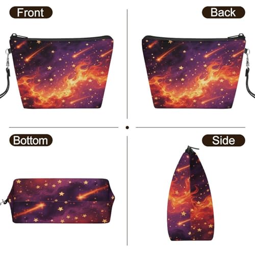 Bolsa de maquillaje de piel sintética con diseño de nebulosa de llama y cremallera de 22 cm 3