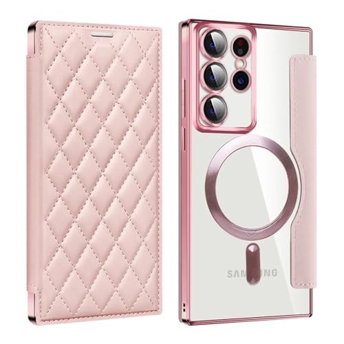 Porte-cartes Galaxy S25 Plus coque transparente et cuir rose