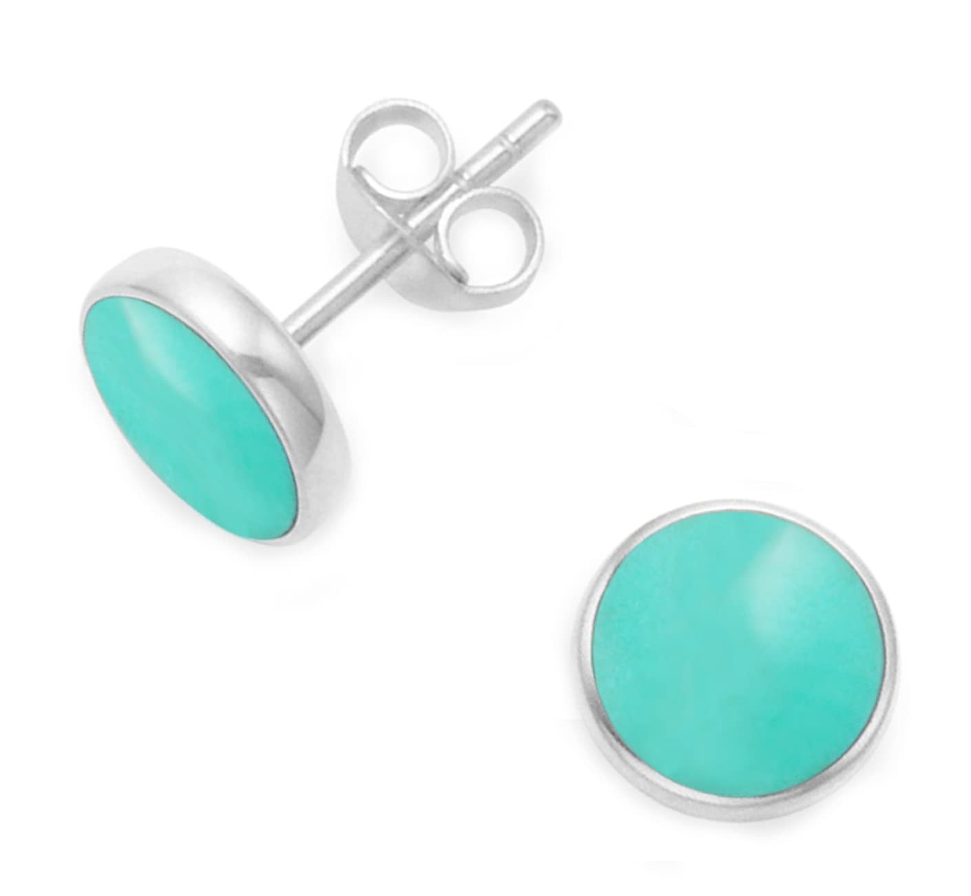 Sterling Silver Turquoise Earrings - 8mm round Reconstituted Turquoise stud Earrings with flat solid silver back. SIZE:8mm Gift boxed 5778TQ