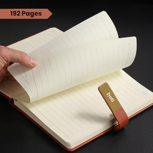 Image of Giftana Personalized Notebook Diary with Pen Gift Set for Men and Women, 2 in 1 Customized Office Diaries A5 Size Notebook, Diwali Gifts, Personalised New Year Corporate Gifts for Employees (Tan Golden)