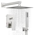 HoliSpa Shower System, Brushed Nickel Shower Faucet Set with 12-Inch Rain Shower Head and Handheld, Wall Mounted High-Pressure Shower Head Combo Set with Shower Valve and Shower Trim, Brushed Nickel