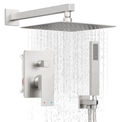HoliSpa Shower System, Brushed Nickel Shower Faucet Set with 12-Inch Rain Shower Head and Handheld, Wall Mounted High-Pressure Shower Head Combo Set with Shower Valve and Shower Trim, Brushed Nickel