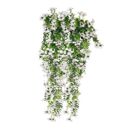 Leixi 2Pcs Artificial Hanging Flowers UV-Resistant Fake Hanging Plants Flower Bouquet for Wall Home Room Garden Yard Patio Wedding Indoor Outdoor Decoration