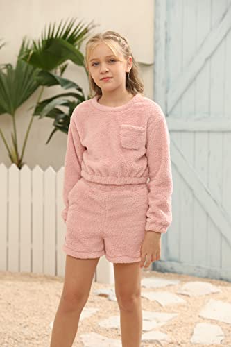 Image of Mafulus Girls Pants Sets Two Pieces Kids Comfy Lightweight Long Sleeve Fleece Sets with Pockets