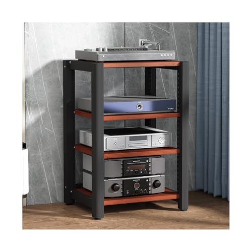 Adjustab - Soporte de madera para TV con estantes para reproductores de CD/vinilo, perfecto para cine en casa, 3 vels, diseño elegante, muebles de entretenimiento que ahorran espacio.