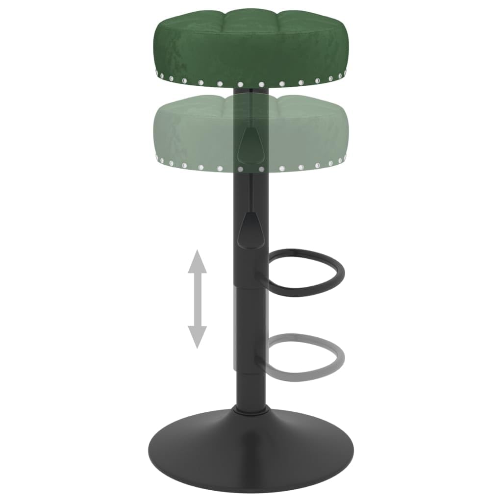 Lot de 2 tabourets de bar en velours vert foncé avec repose-pieds, réglables en hauteur, pivotants, avec dossier et accoudoir, idéal pour cuisine, salle à manger, comptoir et table de bar