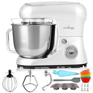 Lehmann Planetaire keukenmachine met roestvrijstalen kom, 5 l, multifunctionele roermachine, 2200 W, deegmachine met 6 snelheden, incl. spatdeksel, deeghaak en garde