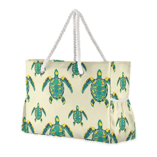 Cartoon Turtle Beige Beach Tote Bag for Women Waterproof Swim Pool Extra Large Beach Bags with Zipper Carry On Travel Bag for Yoga Gym Women Vacation Essentials Nurse