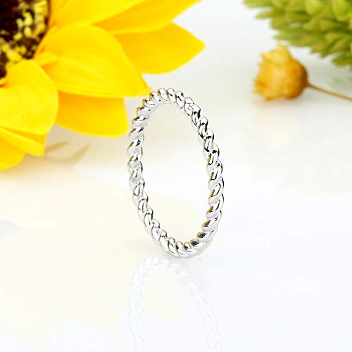 DoubleAccent Solid 14K White Gold Ring 2mm Plain Band Braided Rope Design Wedding Band (Size 5 to 9)3